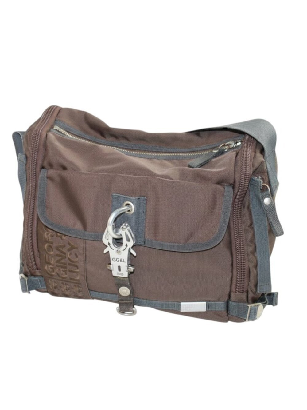 George Gina & Lucy Mr. Postman Brown Nylon Gray Canvas Messenger Satchel - Picture 3 of 9